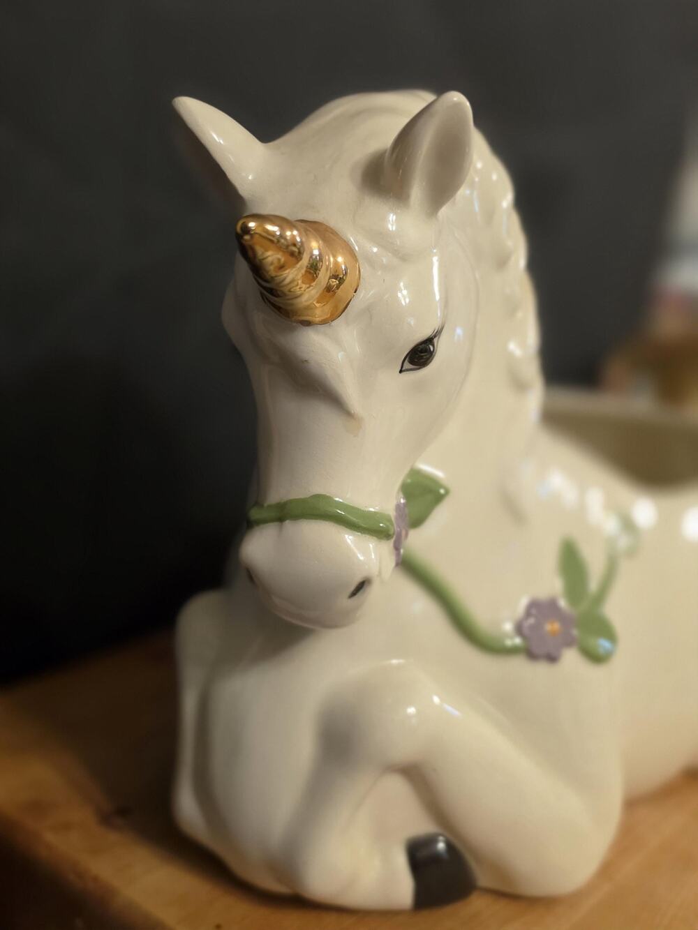 Vintage Unicorn Planter White Flawless